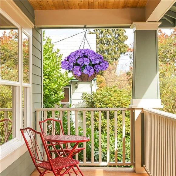 Artificial Flowers Hanging Basket with Begonia Silk Flowers for Outdoor/Indoor - Picture 4 of 6
